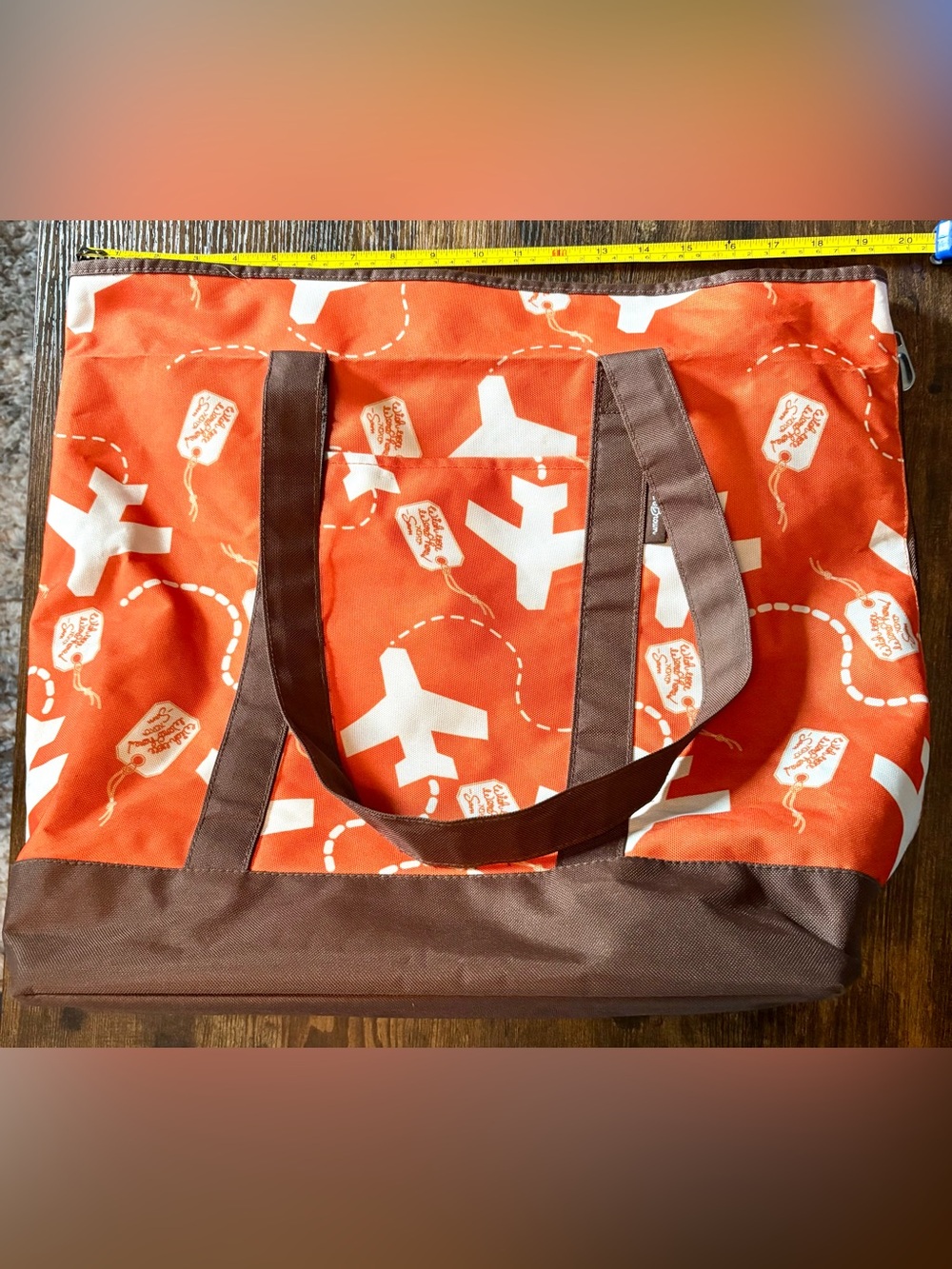 Samantha Brown Orange & Brown Travel Lg Tote Bag “Wish You Were Here”